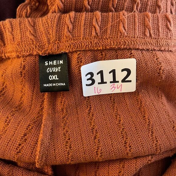 Shein Curve Womens Rust Orange Ankle Flare Pants 0XL Plus Ribbed Lined Pull On - Picture 2 of 6